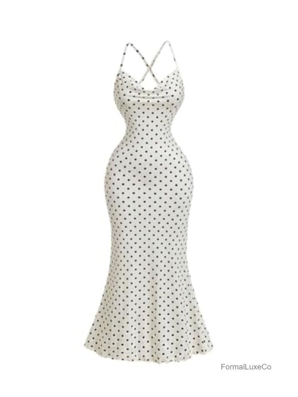Women's Cowl Neck Maxi Dress, Bodycon Polka Dot Backless Party Dress